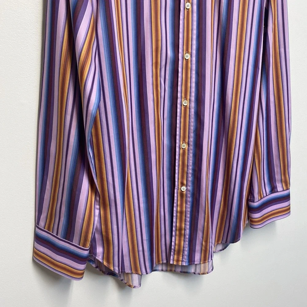 Etro Milano Purple Striped Button Down Shirt Size‎ 38 Italy Multicolor Cotton